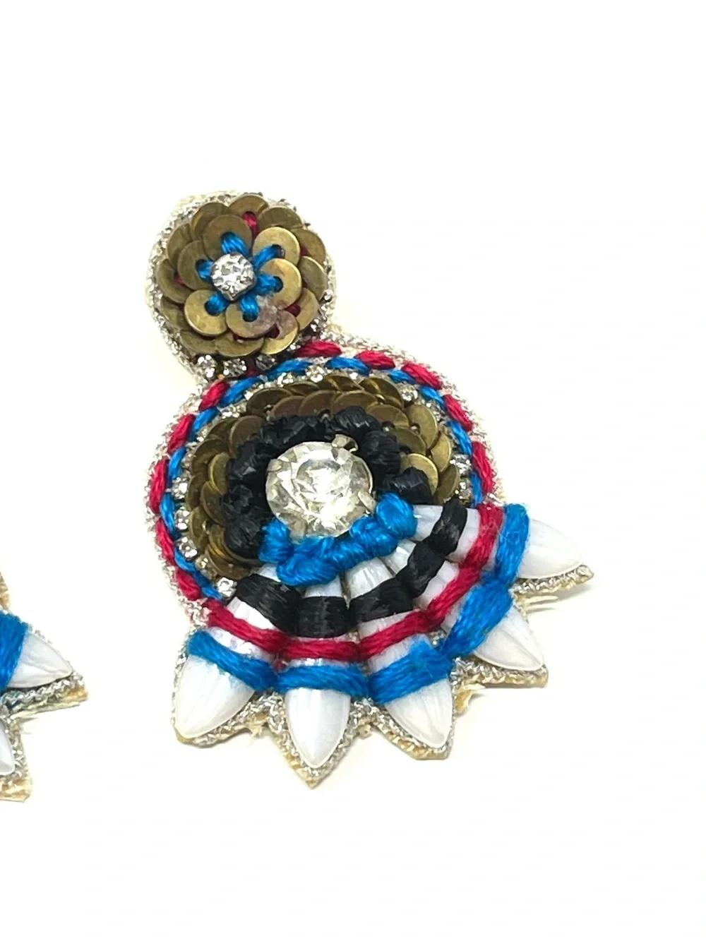 New Anthropologie Beaded Statement Earrings Red White Blue